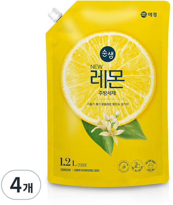 순샘 뉴 레몬 주방세제, 1.2L, 4개