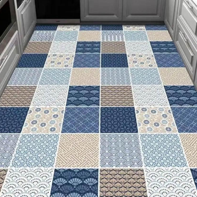 復古花紋PVC 抹净地墊, 魔術方格, 1件