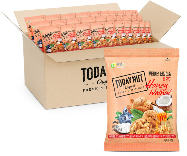 자연루 투데이넛 너트한줌 꿀호두 실속형 세트, 20g, 100개