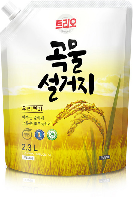 트리오 곡물설거지 우리현미 주방세제 리필, 2.3L, 1개