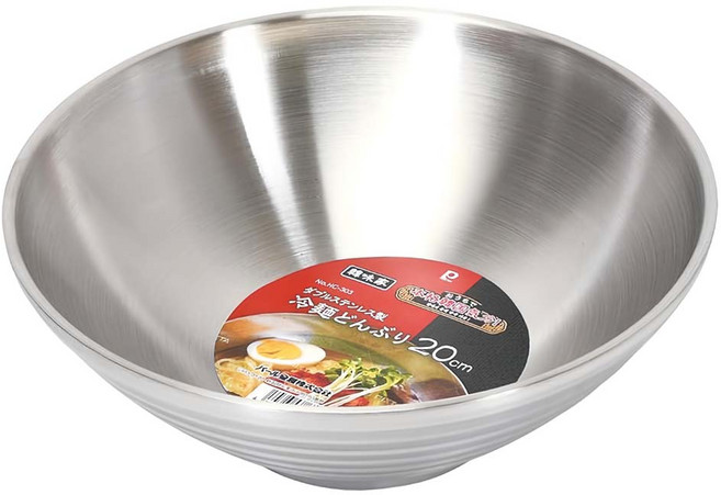 PEARL LIFE 珍珠金屬 Hanjike系列 20cm雙層不鏽鋼冷麵拉麵碗 HC-303, 1個, Silver