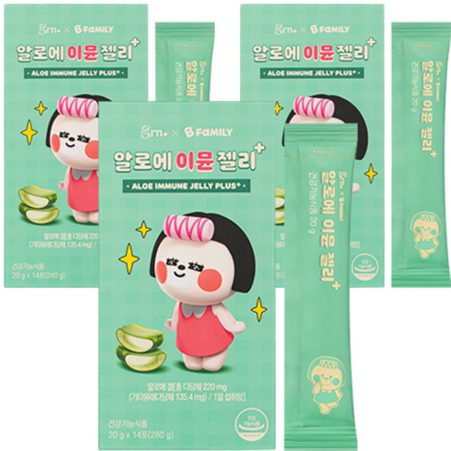 GRN 알로에 이뮨 젤리 플러스 14p, 280g, 3개