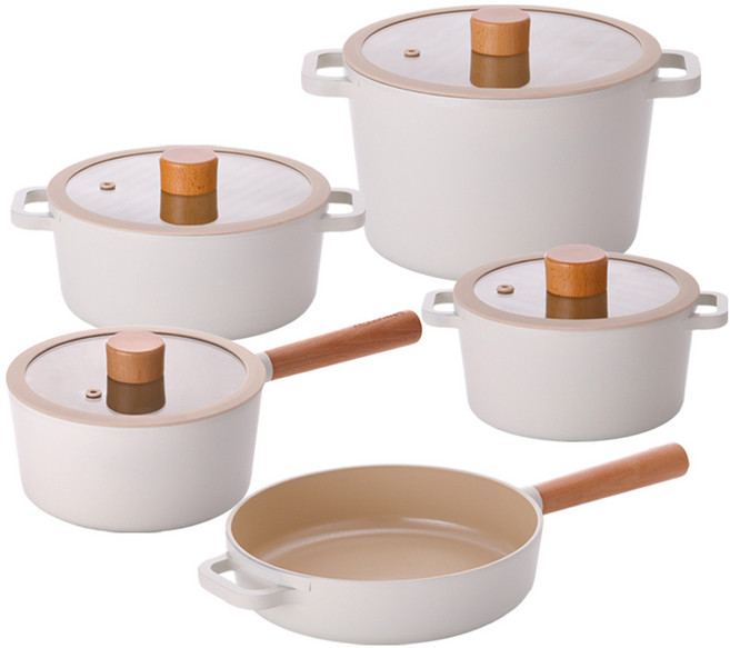 키친웰 인덕션 토리 세라믹 냄비세트, 베이지, 냄비 5종, 1세트