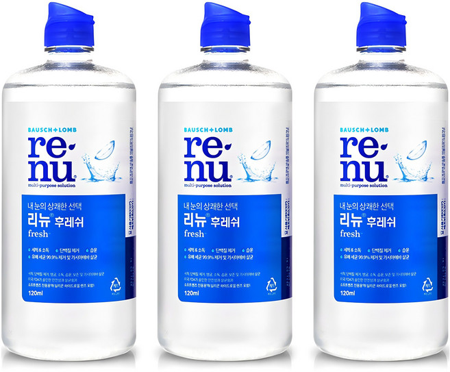 리뉴 후레쉬 렌즈 세정액, 120ml, 3개