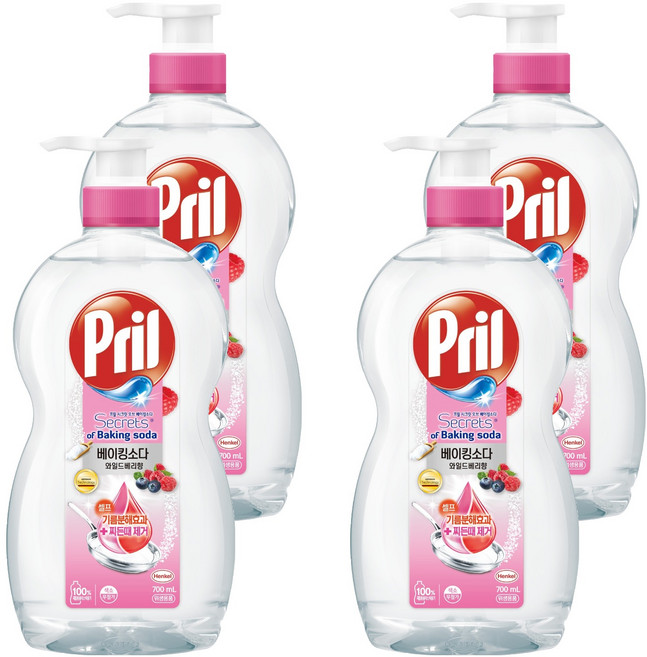 프릴 시크릿오브 베이킹소다 주방세제 와일드베리향, 700ml, 4개