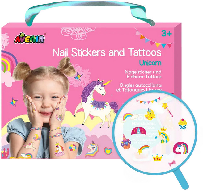 AVEnIR 美甲&紋身貼紙 Set 260+貼紙 防水不易掉, 獨角獸, 1組