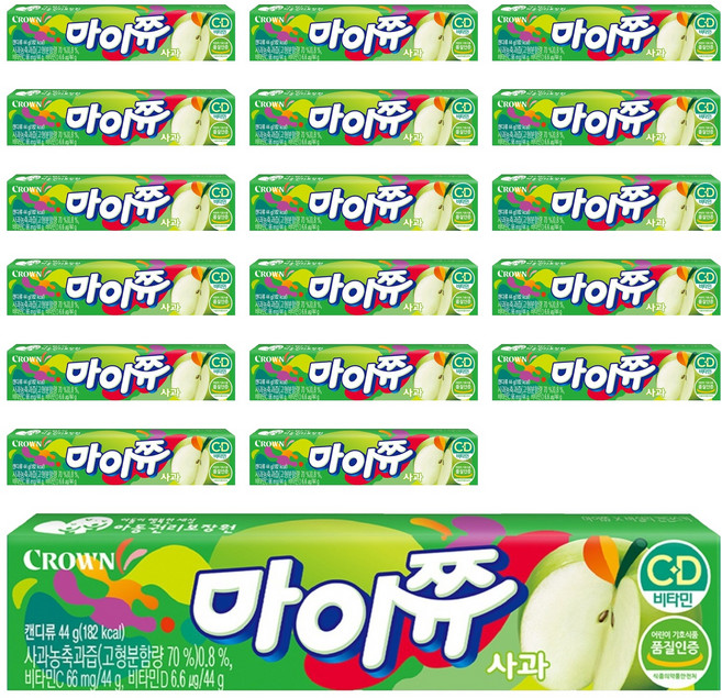 크라운 마이쮸 사과 츄잉캔디, 18개, 44g