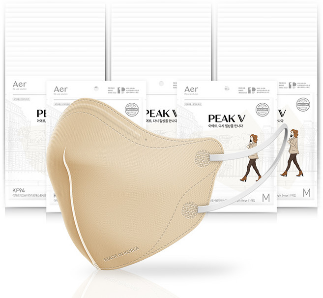 아에르 피크 V 라이트 마스크 중형 KF94, 1개입, 50개, 라이트베이지