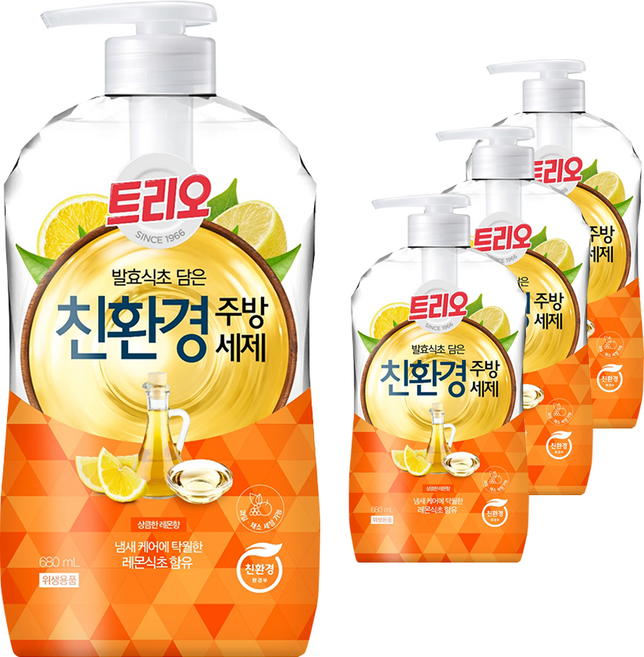 트리오 발효식초 담은 친환경 주방세제 레몬향, 680ml, 4개