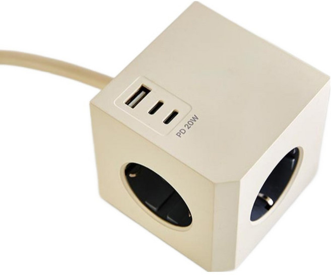모던하우스 인테리어 컬러 1USB 2C 큐브멀티탭 3구 E38, 1.5m, 베이지, 1개