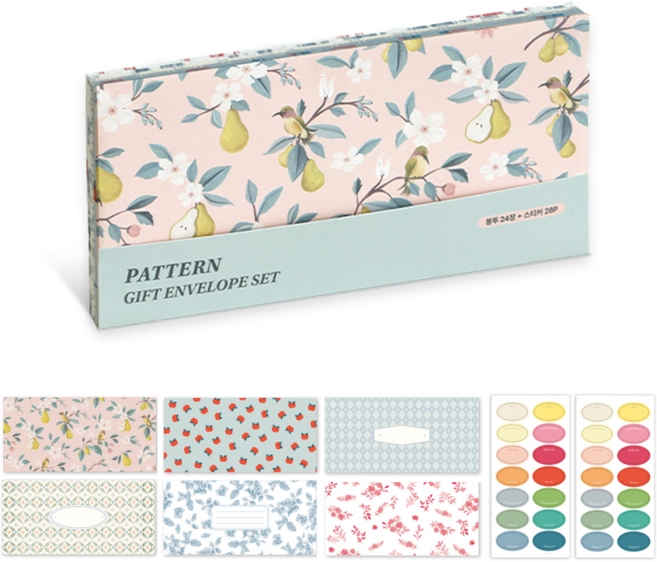 아이코닉 패턴 용돈봉투 6종 x 4p + 스티커 28p 세트, 혼합색상, 1세트