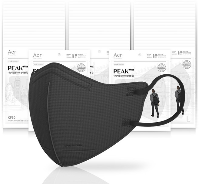 아에르 피크 라이트핏 보건용 마스크 KF80 L, 50개입, 1개, 카키