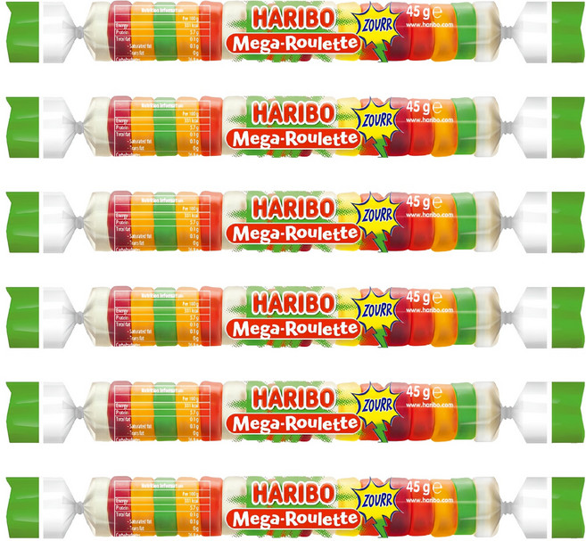 HARIBO 鈕扣Q軟糖 爆酸水果風味, 45g, 6條