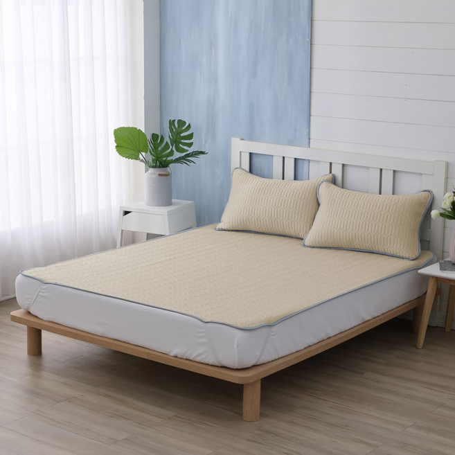 Ishur 伊舒爾 乳膠冰絲涼蓆墊, 涼蓆墊 + 枕套 x 2, 冰炫黃