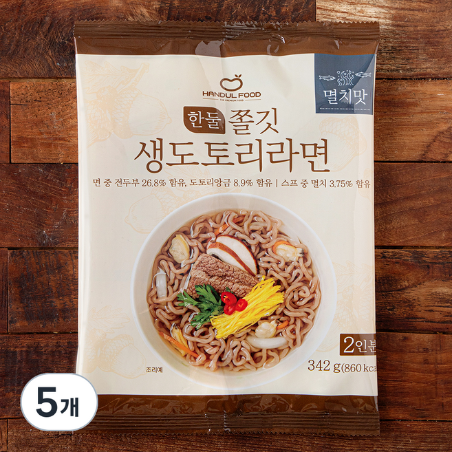 한둘푸드 쫄깃 생도토리 라면 멸치맛 2인분, 342g, 5개