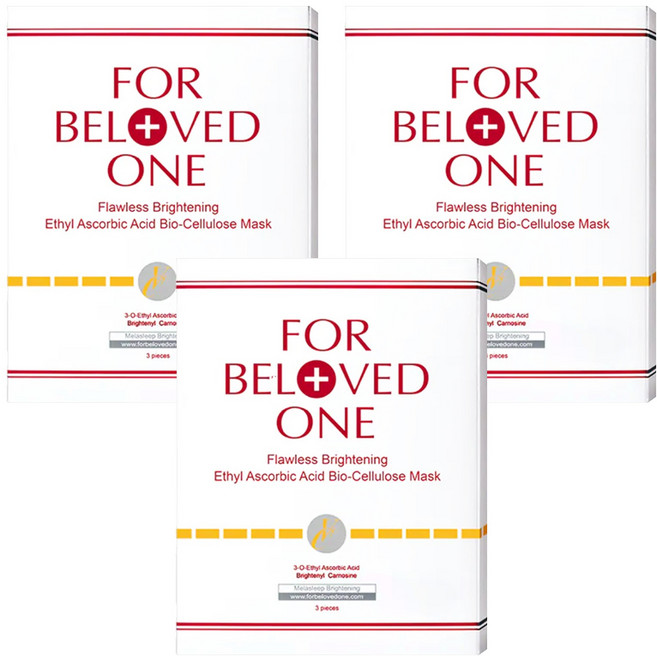 FOR BELOVED ONE 寵愛之名 台灣公司貨 白 無瑕 乙基維他命C生物纖維面膜, 3片, 3盒