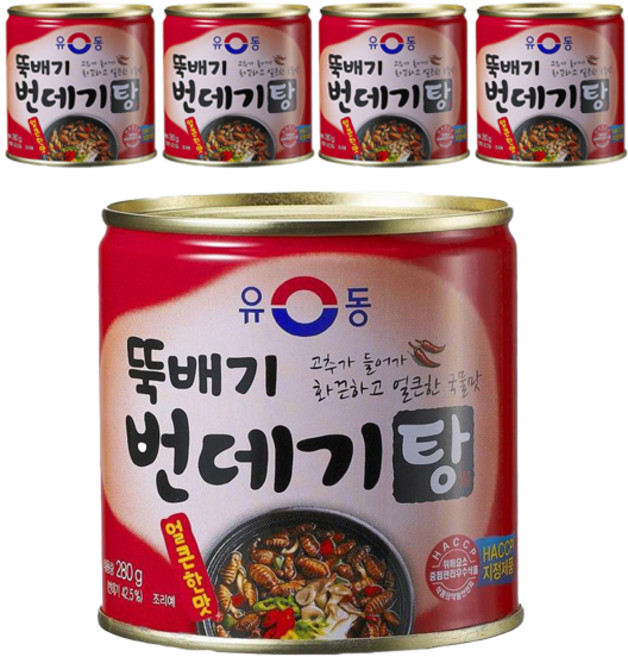 유동 뚝배기 번데기탕 얼큰한맛 통조림, 280g, 5개