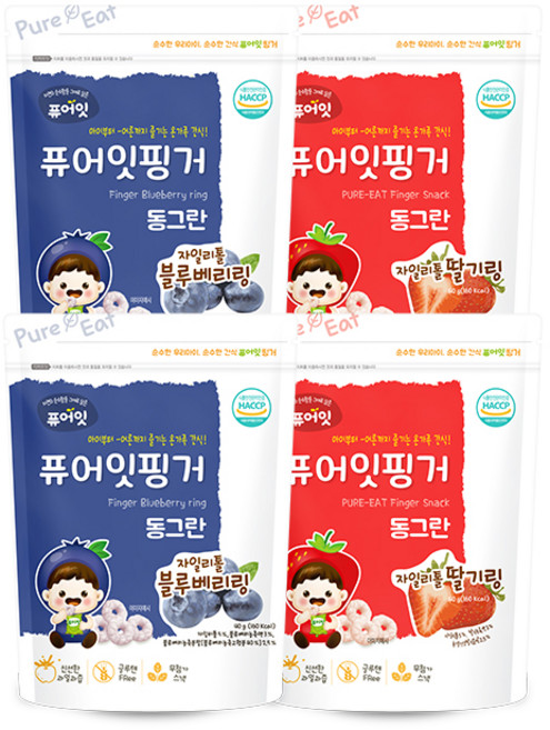 퓨어잇 핑거 동그란 자일리톨 딸기링 2p + 블루베리링 2p, 1세트