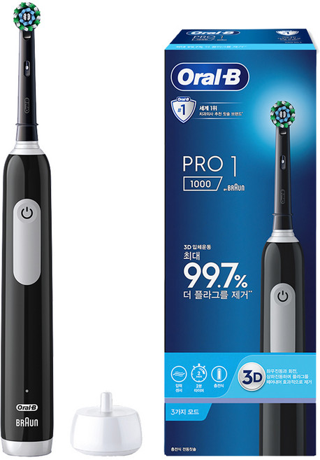 오랄비 전동칫솔, PRO 1000, 블랙, 1개