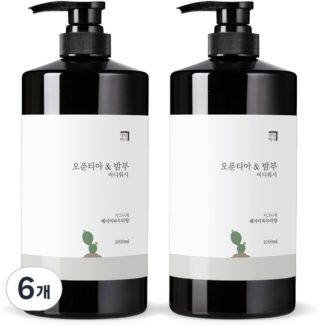 살림백서 오푼티아 앤 밤부 바디워시 베이비파우더향, 1L, 6개