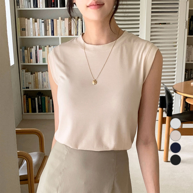 AFINAR 찰랑 레이온 민소매 라운드넥 티셔츠