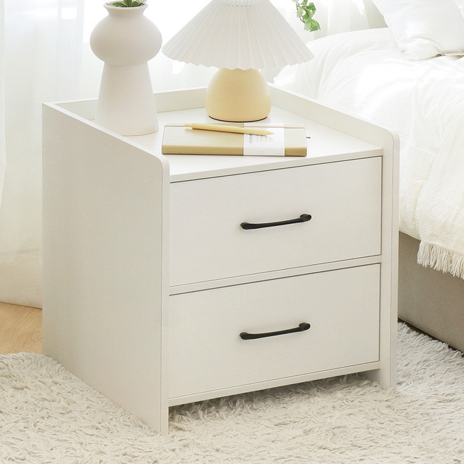 코멧 홈 모던한 2단 서랍 침대 협탁, 화이트 + 블랙, 1개