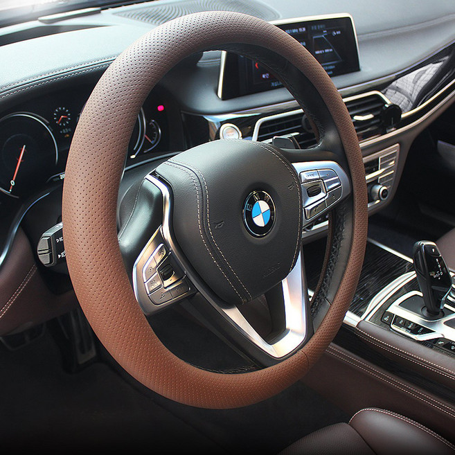 지엠지모터스 블랙라벨 메소드 타공 컬러매칭 가죽 핸들커버, 립브라운