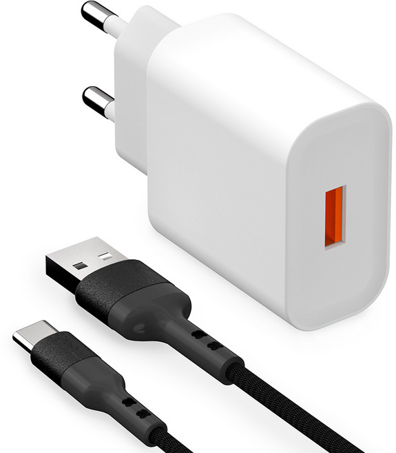 GOOSPERY 快速充電器轉接頭 QC3.0 18W + Type-C 快速充電線 1m, 白色, 1套