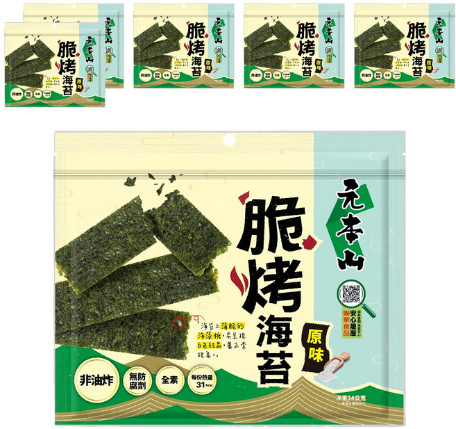 元本山 脆烤海苔 原味, 34g, 6包