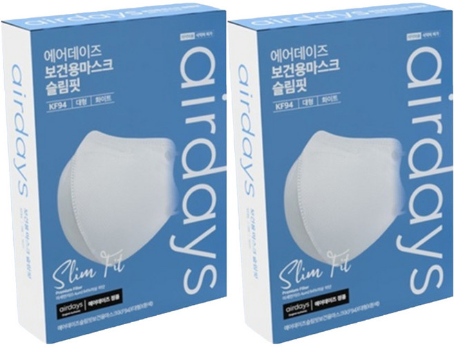에어데이즈 슬림핏 보건용 마스크 대형 KF94, 50개입, 2개, 화이트