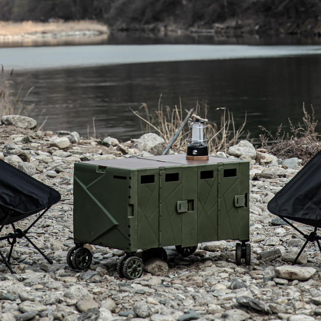로티캠프 네모 접이식 프리미엄 캠핑 웨건, 카키, 1개