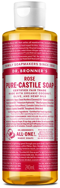 닥터브로너스 로즈 페이스 앤 바디 퓨어 캐스틸 솝 바디워시, 1개, 240ml - 쿠팡