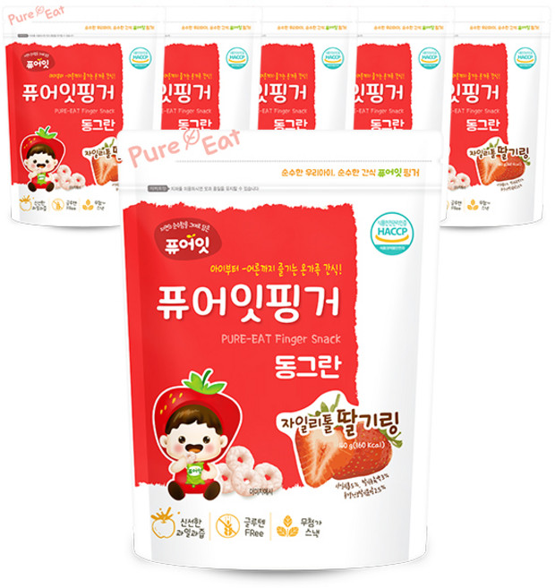 Pure Eat 孩童水果風味木糖醇米圈圈, 草莓口味, 40g, 6包