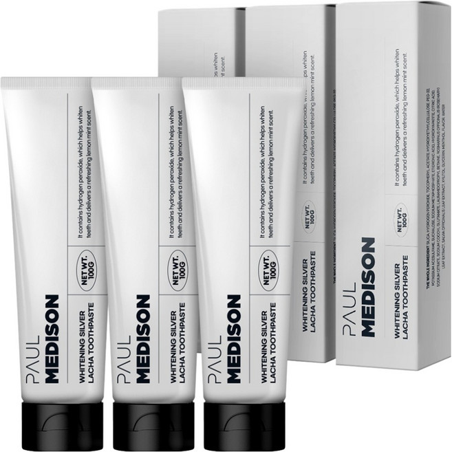 폴메디슨 미백 실버 라차치약, 100g, 3개
