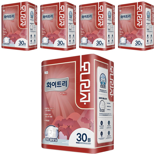 모나리자 화이트리 블랑 플러스 천연펄프 3겹 고급롤화장지, 30m, 30롤, 5개