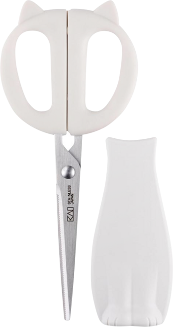 KAI 貝印 Nyammy House 貓系列 廚房剪刀 附磁吸蓋 不鏽鋼刀刃 耐熱握柄, 白色, 1組