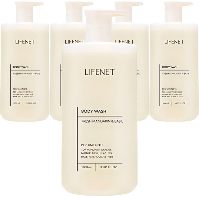 라이프넷 바디워시 프레쉬 만다린 앤 바질, 1L, 5개