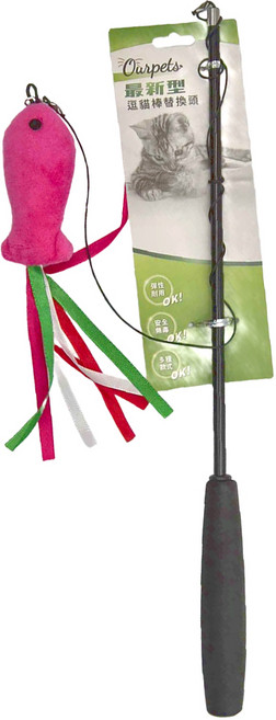 OurPets 三節式 伸縮逗貓棒 最新造型更換頭, 玫紅小魚, 1支