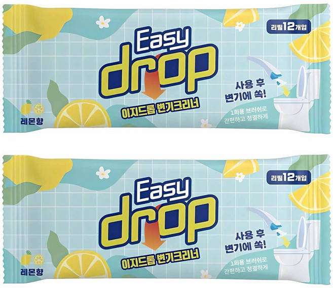 이지드롭 일회용 변기크리너 뉴 레몬향, 2개