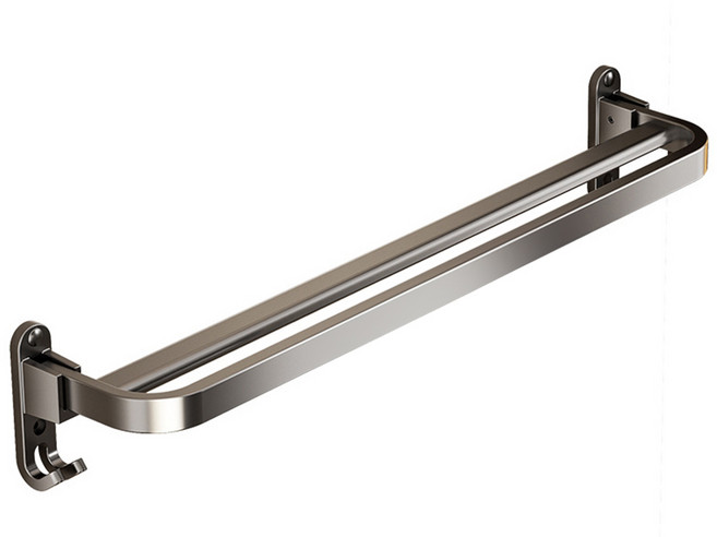 小麥購物 免打孔浴室雙桿毛巾置物架 L130, 槍灰色, 1個