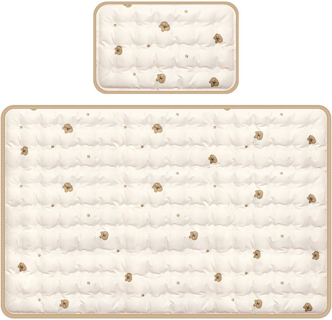 사라사라 국내 제조 여름 온가족 쿼카 양면 쿨매트 세트, 베이지, 쿨매트+쿨베개 세트