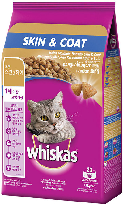 위스카스 고양이 포켓 기능성 사료, 피부/피모, 1.1kg, 1개