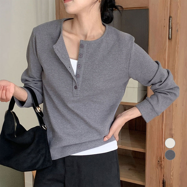 아피나르 여성용 와플 헨리넥 폴로 티셔츠