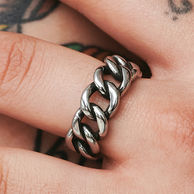 노이드비 남성용 써지컬스틸 링크체인 오픈 주물 유화 반지