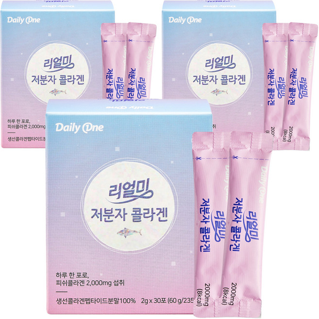 데일리원 리얼미 저분자콜라겐 30p, 60g, 3개
