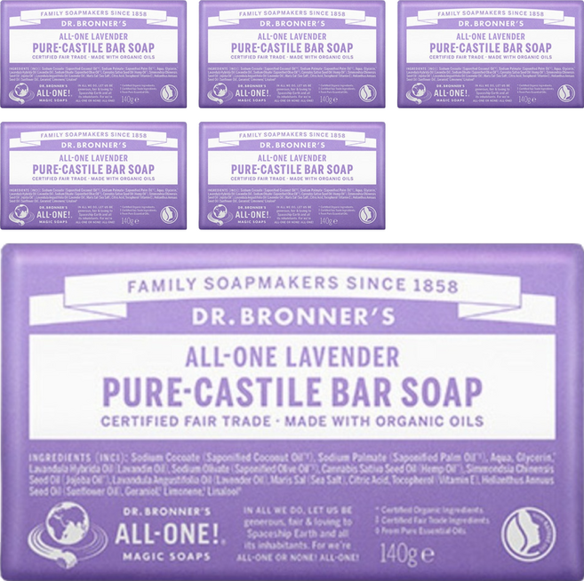 닥터브로너스 라벤더 퓨어 캐스틸 바 솝, 140g, 6개입