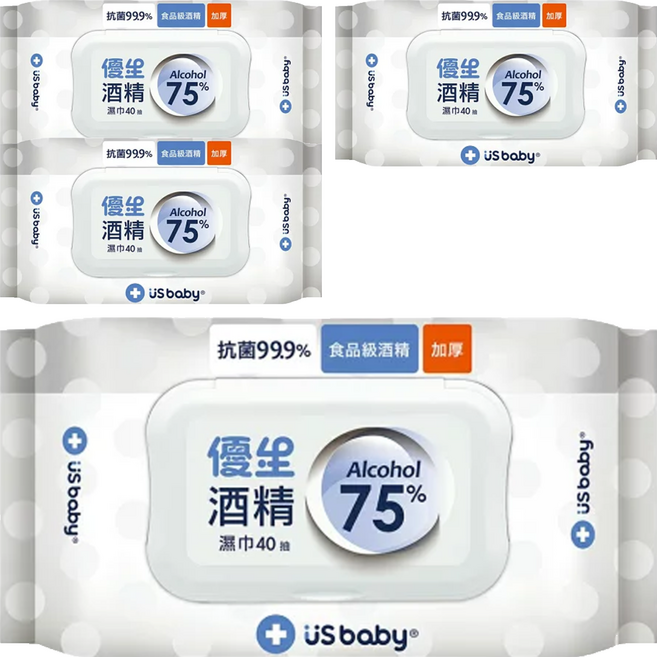 US baby 優生 75%酒精濕巾 超厚型, 1入, 4包
