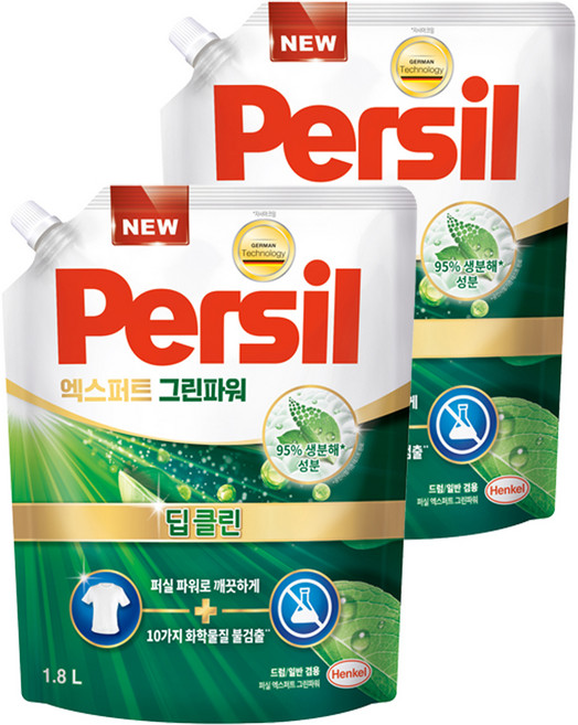 퍼실 엑스퍼트 그린파워 세탁세제 리필, 1.8L, 1개입, 2개