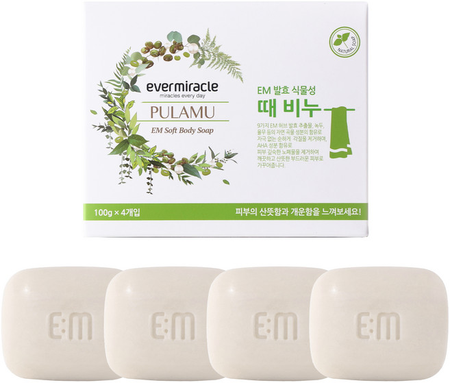 에버미라클 EM 발효 식물성 때비누, 100g, 4개