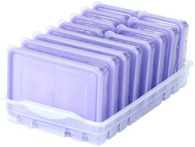 땡스소윤 냉동실 전용 밀폐용기 12p + 소분 보관 트레이 세트 쿨라벤더, 1세트, 트레이 + 밀폐용기 7호 600ml x 4p + 밀폐용기 9호 300ml x 8p